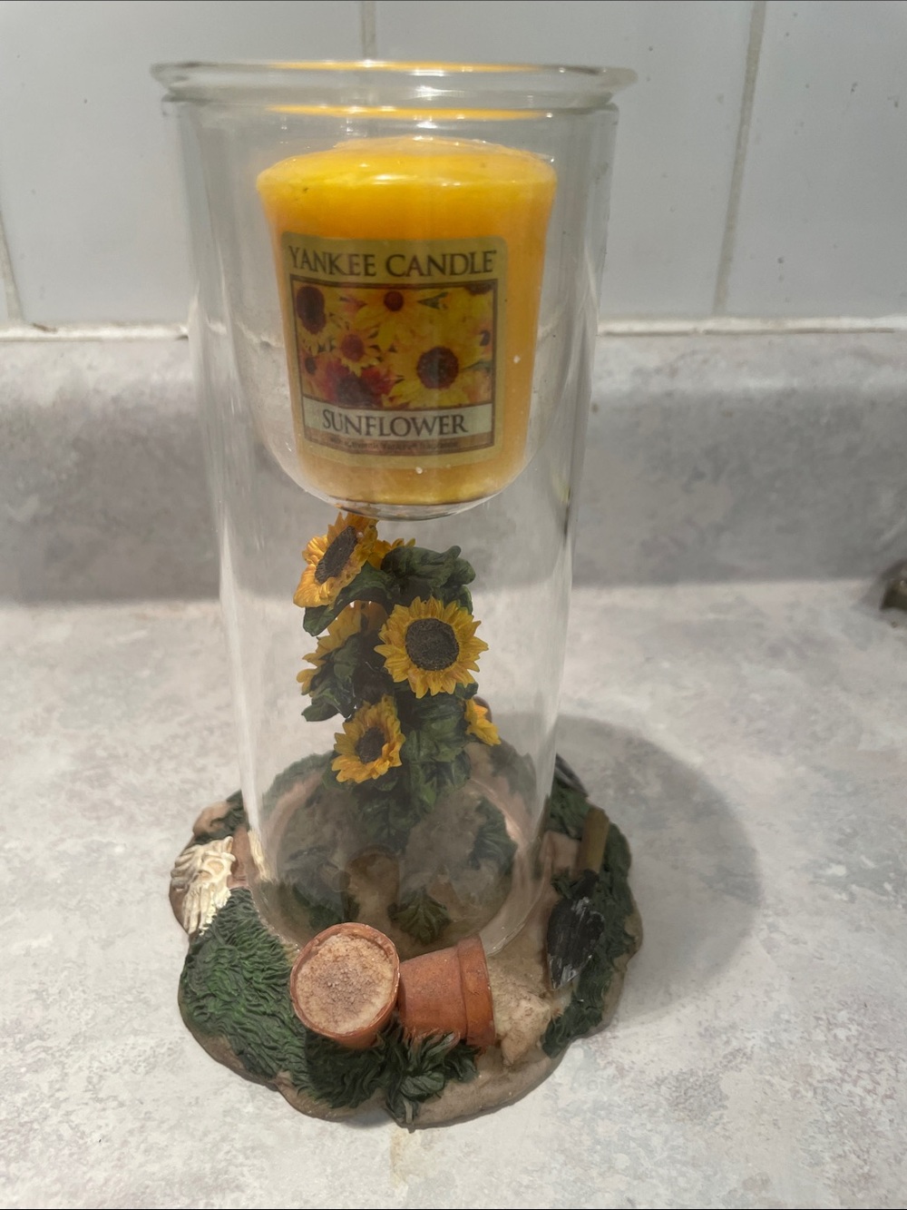 Yankee Candle Yellow Sunflower Glass Hurricane with Decorative Base